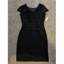 Vintage Talbots Petite Little Black Dress Short Sleeve Illusion Neck