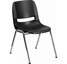 Flash Furniture HERCULES Series 880 Lb. Capacity Black Ergonomic Shell Stack Chair With Chrome Frame And 18'' Seat Height