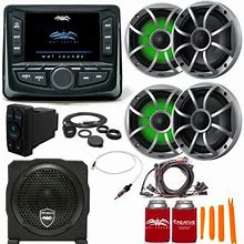 Wet Sounds Ultimate Golf Cart Audio Bundle, Radio, 4-Rgb Silver Grill 6.5" Speakers, 6" Powered Sub, Wiring Kit