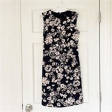 Ann Taylor Dresses | Ann Taylor Dress Size 0 Navy Blue Blush Pink Sleeveless Lined Pencil Floral | Color: Blue/Pink | Size: 0