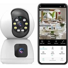 Dual Lens Indoor Camera, 2-In-1 Dual Screen Display 5G/2.4G Wifi Cameras For Home Security, 360 View Pan/Tilt Linkage Camera For Pet, Color Night