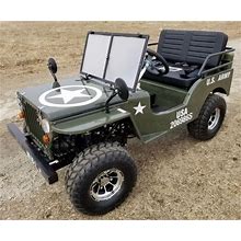 Mini Gas Golf Cart Custom Plus 125Cc Mini Jeep Vehicle Mini Truck - LIMITED Edition Standard Warranty / Express Shipping (Call For Quote) / Solid Army Green