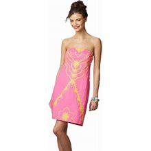 Lilly Pulitzer Bowen Hotty Pink Yellow Embroidered Strapless Dress