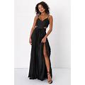 Black Pleated Cutout Maxi Dress | Womens | Medium (Available In L) | 100% Polyester | Lulus