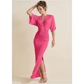 Women's Drape Sleeve Maxi Dress Dresses Knit - Hot Pink, Size M By Venus