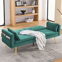 72.5"W Convertible Sofa Bed, Velvet Sleeper Sofa With Adjustable Backrest And Side Pockets, Loveseat Sectional Sofa With 2 Pillows For Living Room, Be