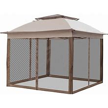 11 ft. X 11 ft. Beige Steel Pop-Up Gazebo With Mosquito Netting