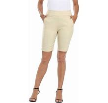 Hde Pull On Bermuda Shorts For Women Mid Rise 10" Inseam Shorts With Pockets Khaki - M