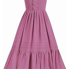 Scarlet Darkness Girl Summer Long Dress Flutter Sleeve Ruffle Dress Victorian Co - New Kids | Color: Pink | Size: One Size