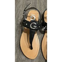 New: G By Guess Womens Flat Thong Sandals, Faux Leather, Black, Size 7m