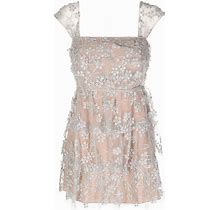 Self-Portrait - Floral-Embroidered Tiered Mini Dress - Women - Polyamide - 10 - Grey