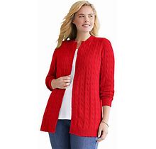 Woman Within Women's Plus Size Cotton Cable Knit Cardigan Sweater