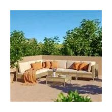Grand Patio 7-Piece Wicker Patio Furniture Set, All-Weather Outdoor Conversation Set Sectional Sofa With Water Resistant Beige Thick Cushions And Coffee Table(5-Piece)