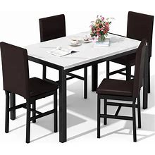 Recaceik Dining Table Set For 4, Kitchen Table And Chairs For 4, Faux Marble Dinner Table Set With 4 Upholstered PU Leather Chairs, Dining Room