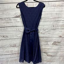 Alex Marie Dresses | Alex Marie Navy Blue Crochet Lace Sleeveless Fit & Flare Ribbon Waist Tie Dress | Color: Blue | Size: 10