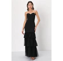 Black Strapless Tulle Trumpet Maxi Dress | Womens | X-Small (Available In M, L) | 100% Polyester | Lulus
