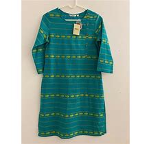 Max Fashion Sz M Turquoise Tunic Dress Slim Fit Yellow Embroidered