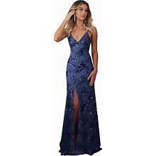 Fivsole Sparkly Long Sequin Prom Dresses With Slit Mermaid Formal Dresses Evening Party Gowns