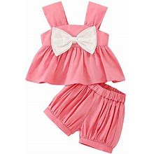 Nkoogh Baby Clothing Girl Outfits For Teen Girls For School Summer Toddler Girls Sleeveless Bowknot Tops Shorts Two Piece Outfits Set For Kids Clothes