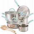 Rachael Ray Create Delicious Stainless Steel 10-Pc. Cookware Set - Stainless Steel With Light Blue Handles