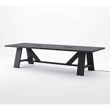 Keaton Communal Wood Dining Table With 2 Power Outlets, 120"L X 42"W, Ebony On Ash | Pottery Barn