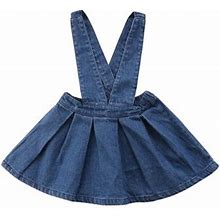 Musuos Little Girls Casual Denim Dress Blue Sleeveless Lapel Button Dresses With Pockets