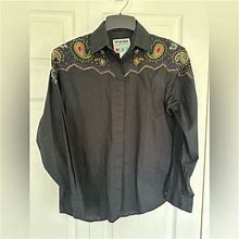 Wrangler Tops | Vintage Wrangler Beaded Western Embellished Button Up Long Sleeve Women Small | Color: Black | Size: S