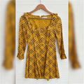 Urban Outfitters Dresses | Urban Outfitters Plaid Square Neck Skater Mini Dress Ruffle Neck Babydoll Punk | Color: Black/Yellow | Size: Xs