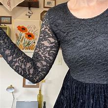 90'S Black Lace And Velvet Dress