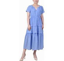 Ny Collection Petite Short Sleeve Tiered Midi Dress - Serenity - Size PL