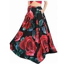 Yubnlvae Dresses For Women, Women Bohemian Floral Print Skirt High Waist Party Beach Pocket Long Maxi Skirt