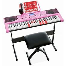 61-Key Beginners Complete Electronic Keyboard Piano Set W/Lighted Keys, LCD S...