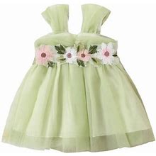 Girls Dresses Sleeveless Solid Color Flower Embroidery Tulle Dance Party Princess Dress Size 66-12m