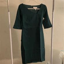 Lark & Ro Dresses | Lark & Ro Emerald Green Asymmetric V Neck 1/2 Sleeve Midi Sheath Dress 4 Nwt | Color: Green | Size: 4
