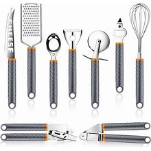 Kitchen Gadget Utensil Set, 9PCS Stainless Steel Cooking & Baking Accessory With Non-Slip Silicone Handle, Set Includes Knife, Peeler, Grater, Whisk,