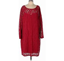 Jessica London Casual Dress - Shift Boatneck 3/4 Sleeves: Red Print Dresses - Women's Size 30