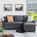 Walsunny Linen Fabric Convertible L-Shaped Sectional Sofa(Dark Gray)
