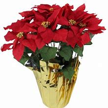 Northlight Seasonal Potted Artificial Poinsettia Christmas Arrangement Plastic In Red | 22 H X 10.75 W X 10.75 D In | Wayfair