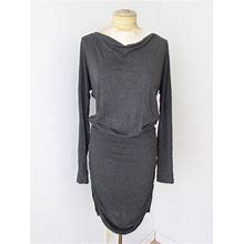 Velvet Dark Gray Soft Rayon Knit Drop Waist Dress Ruched Sides Xtra