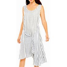 Msk Dresses | Msk White And Navy Blue Snap Stripe Wrap Lightweight Dress Size Xl | Color: Blue/White | Size: Xl