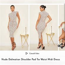 Prettylittlething Dresses | Prettylittlething Nude Dalmatian Shoulder Pad Tie Waist Midi Dress New Size 4 | Color: Cream | Size: 4