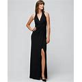 Women's Petite Halter Draped Matte Jersey Dress With Slit In Black Size 00 | White House Black Market