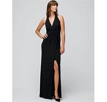 Women's Petite Halter Draped Matte Jersey Dress With Slit In Black Size 0 | White House Black Market