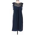 Rebecca Taylor Casual Dress - Shift High Neck Short Sleeves: Blue Print Dresses - Women's Size 6