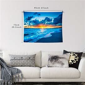 1PC Ocean Tapestry Wall Hanging Blue Ocean Night Sky Natural Scenery Tapestry Dusk Scenery Wall Decoration Bohemian Home,Blue,Must-Have,Temu