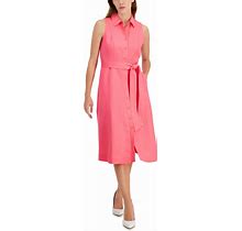 Anne Klein Petite Belted Sleeveless Midi Shirtdress - Camellia - Size 4P