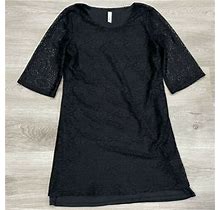 Tacera Womens Dress Large L Black Polyester Knee Length Loose Fit 3/4