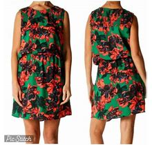 Vince Cumato Xl Green And Orange Floral Fit And Flare Dress