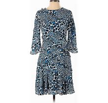 Karen Millen Casual Dress - A-Line Crew Neck 3/4 Sleeves: Blue Animal Print Dresses - Women's Size 4 - Animal Print Wash