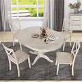 5 Piece Kitchen Dining Table Set Wood Extendable Table And 4 Chair - Antique White